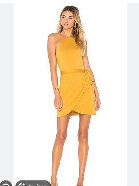Gold house of Harlow Rya dress high neck Wrap Mini in Mustard Yellow M
